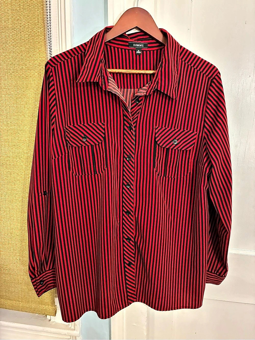Elementz Striped Button Down Shirt in Red & Black